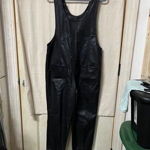 Zara Black Faux Leather Overalls